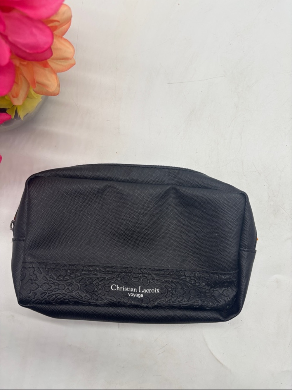 Christian Lacroix Black Embossed Logo Cosmetic Pouch